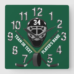 Carrée Horloge personnalisée d'hockey, vos COULEURS et