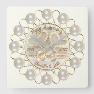 Carrée Horloge personnalisée du 30e anniversaire du Mari