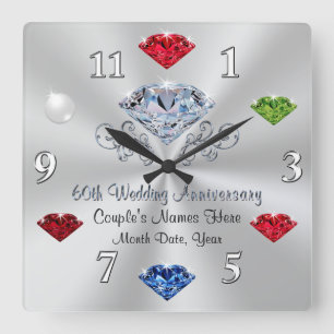 Carrée Horloge personnalisée du 60e anniversaire avec pie