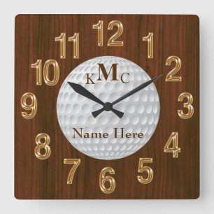 Carrée Horloge personnalisée du golf des hommes sur le