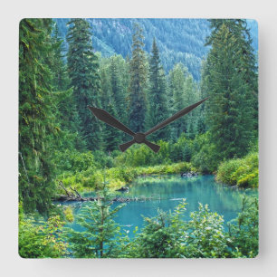 Carrée Horloge pittoresque de forêt et de lac de Hyder