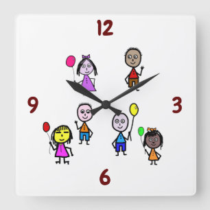 Carrée Horloge pour enfants du monde