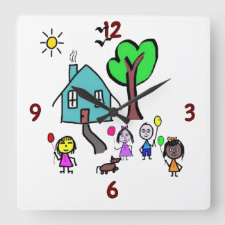 Carrée Horloge pour enfants du monde