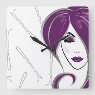 Carrée Horloge pourpre de salon de fille de cheveux