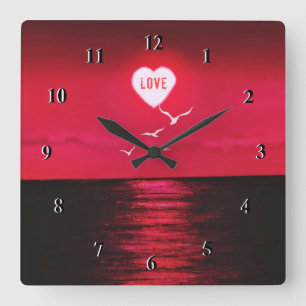 Carrée Horloge romantique du coucher de soleil sur la mer