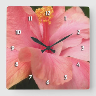 Carrée Horloge ronde de ketmie rose