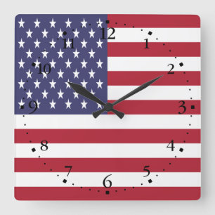Carrée Horloge ronde drapeau américain patriotique USA