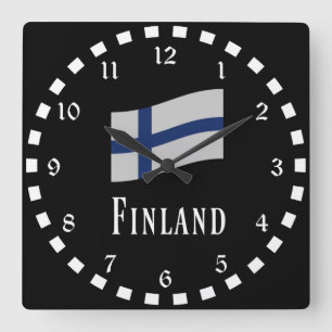 Carrée Horloge ronde du drapeau de la Finlande