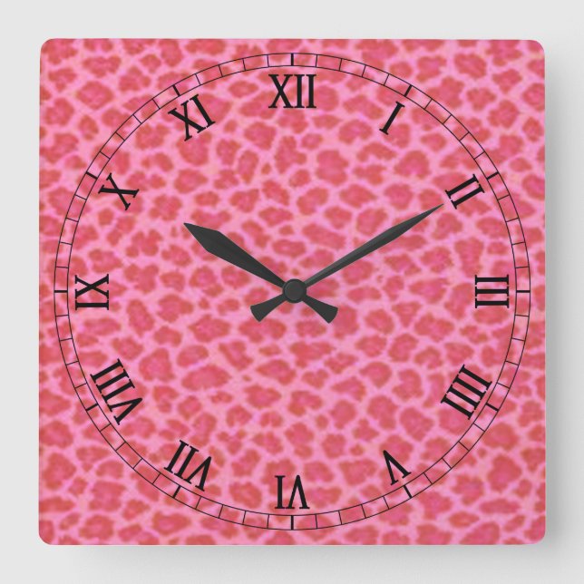 Carrée Horloge rose de chiffres romains de carré de peau (Recto)
