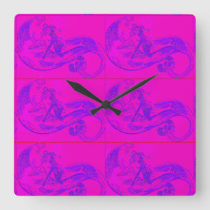 Carrée horloge rose de sirènes