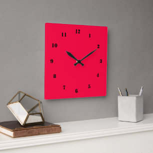 Carrée Horloge rouge noire Couleur personnalisée et polic