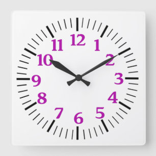 Carrée Horloge simple personnalisée en chiffres violets