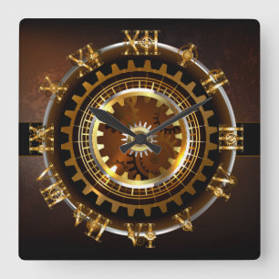 Carrée Horloge Steampunk avec des engrenages anciens