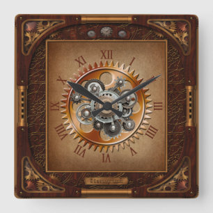 Carrée Horloge Steampunk~Gros engrenage antique~Numéros r