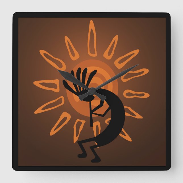 Carrée Horloge sud-ouest Kokopelli Sun Rustique (Recto)