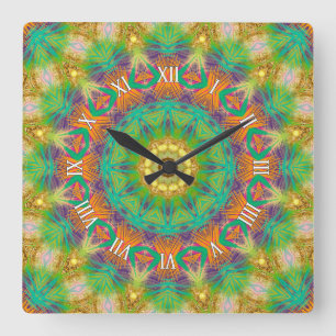 Carrée Horloge super Tropicale Tribale Vert Pourpre Mur
