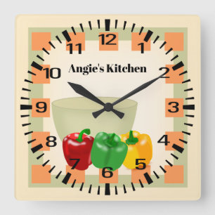 Carrée Horloge végétarienne personnalisée de cuisine d