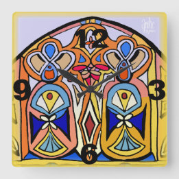 Carrée Horloge - Verre coloré inspiré.