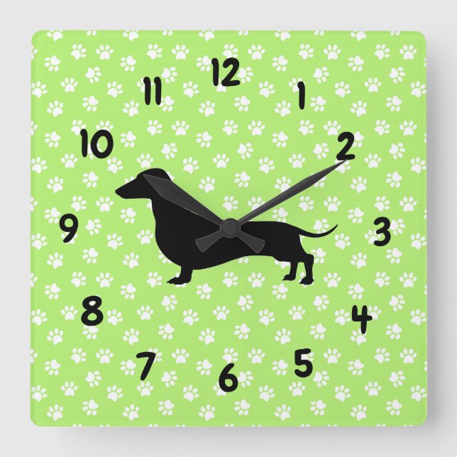 Carrée Horloge verte du mur de Dachshund (Recto)