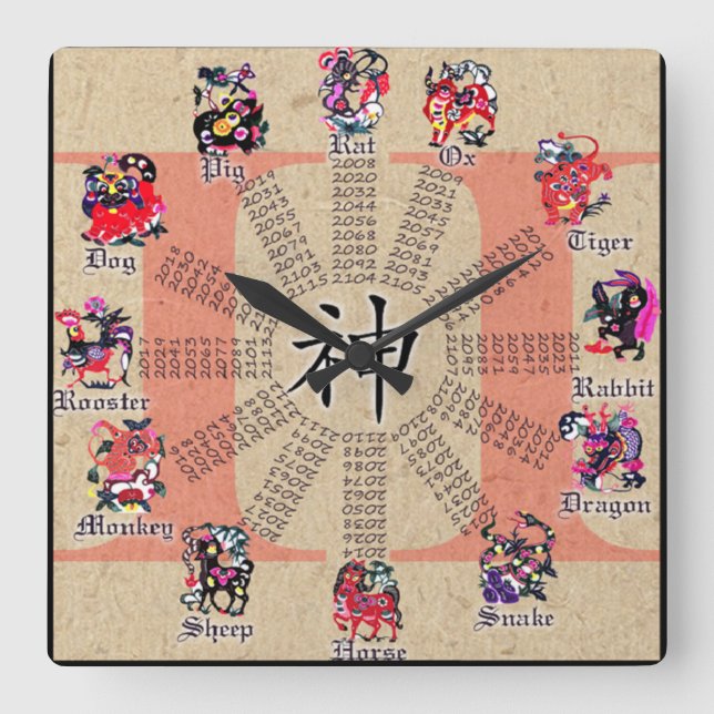 Carrée Horloge Zodiaque chinoise (Recto)