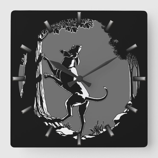 Carrée Hound Chien Horloge Chasse Chien Art Mur Horloge (Recto)