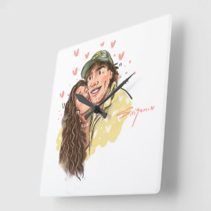 Carrée Illustration d'un couple romantique - Horloge mura
