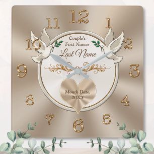 Carrée Inséparables et coeur Mariage personnalisé Horloge