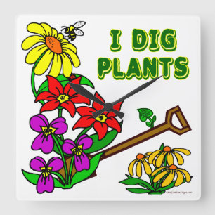 Carrée J'Ai Creusé Plante Floral Gardener Dit Mur Horloge