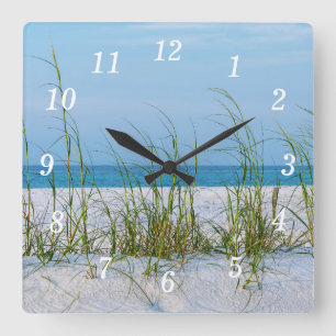 Carrée Ligne D'Oats De Mer En Sable Blanc Horloge Mur