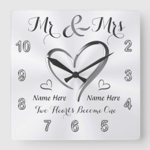Carrée M. et Mme Fiançailles Cadeaux, horloge de mariage 