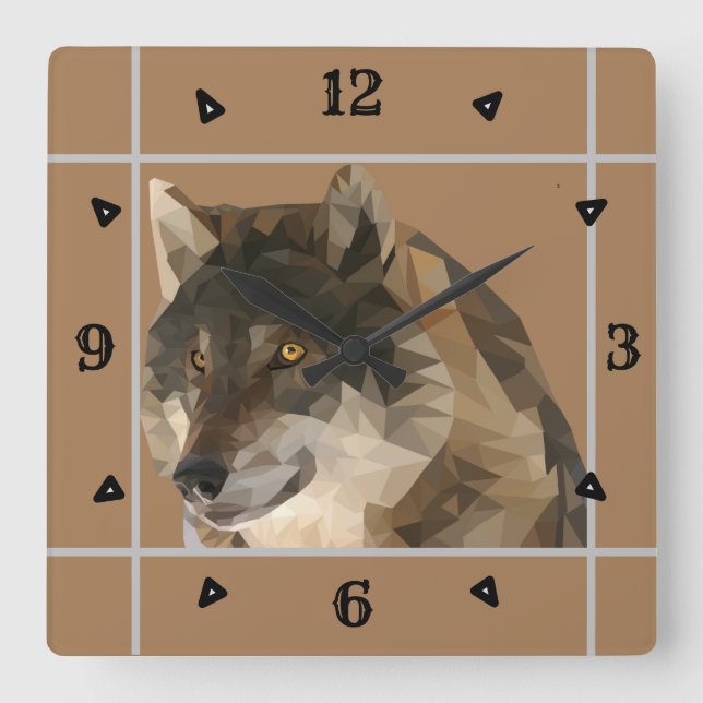Carrée Magnifique Horloge De Loup Basse Poly (Recto)