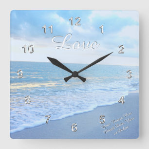 Carrée Magnifique plage Love Wall Horloge avec votre text
