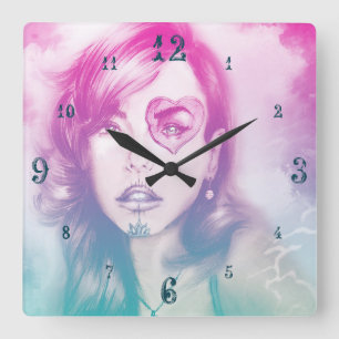 Carrée Maquillage crâne sucre fille, horloge Carré coloré