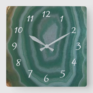 Carrée Marbre turquoise et Brown Horloge de pierres de Fa