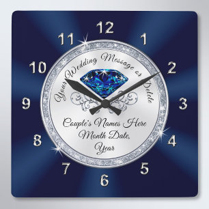 Carrée Marine Bleue, Argent Mariage personnalisé Horloge