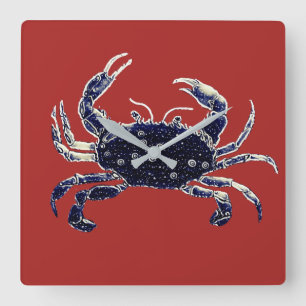 Carrée Marine nautique de crabe de plage et horloge