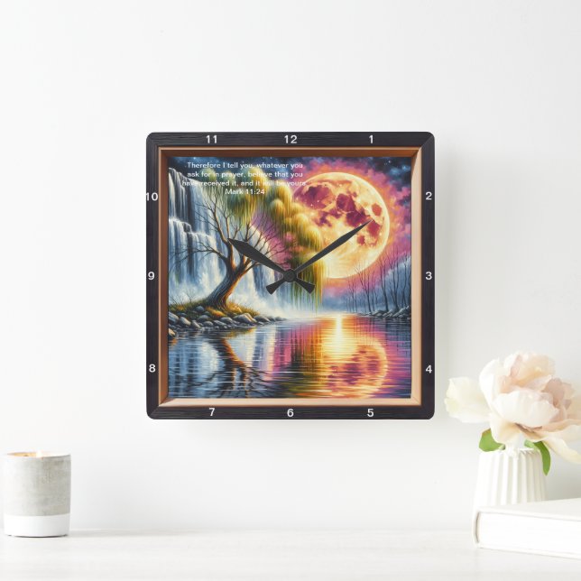 Carrée Mark 11:24 Horloge Dévotionnelle : Écriture Custom (Maison)