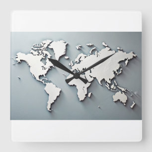 Carrée Mondial Carte Mur Art Horloge