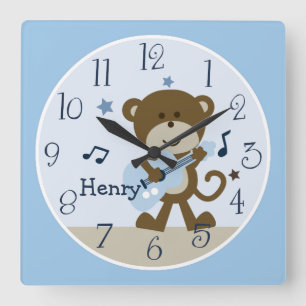 Carrée Monkey Rockstar/Musical Kid's Baby Nursery Horloge