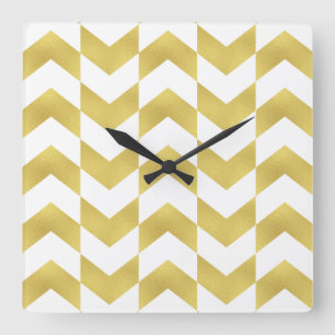 Carrée Motif Herringbone Gold & White Horloge