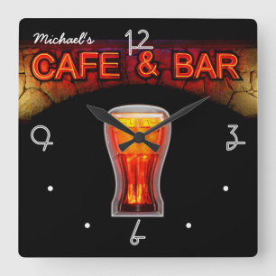 Carrée Neon Light Mancave Home Horloge à barre personnali