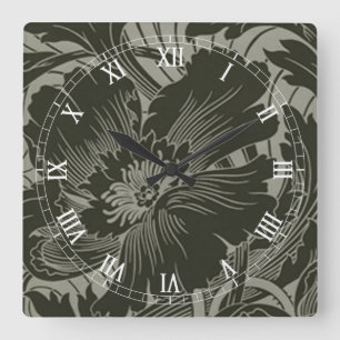 Carrée Noir Flower Line Art Carré Numéros romains Horloge