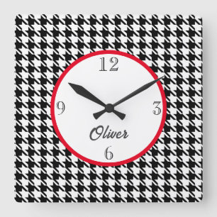 Carrée Nom, Houndstooth Motif 10,75 po². Horloge en Acryl