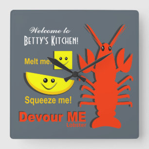 Carrée Nom personnalisé - horloge de cuisine - homard du