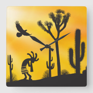 Carrée Paysage du désert Kokopellis Carré Horloge mural