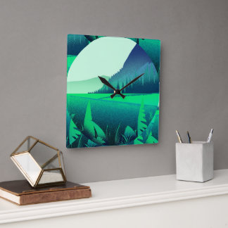 Carrée Peinture artistique Forêt verte Nature Horloge