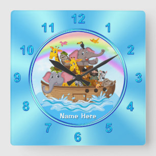 Carrée Personnalisé, horloge à l'arc de Noah, pour enfant