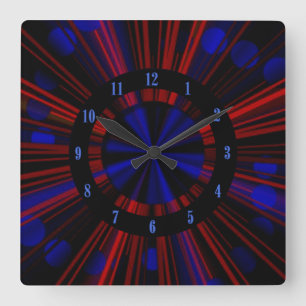 Carrée Rayons Rouge Et Bleu De Mur Clair Horloge