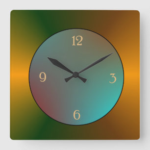 Carrée Réflet simpliste Or Bleu/Vert Horloge Cuisine