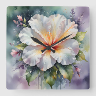 Carrée rêve de hibiscus blanc horloge